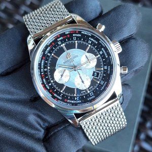 BREITLING TRANSOCEAN UNITIME 46MM BLUE GLOBE STAINLESS CHRONO PILOT 11.6K MSRP